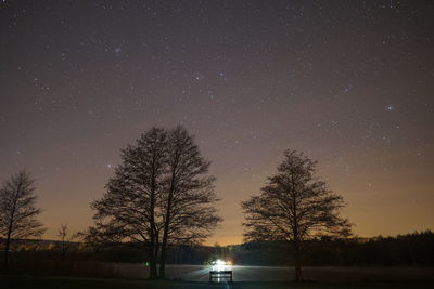 Silhouette trees against sky at night