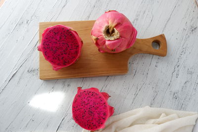 High angle view of food on cutting board