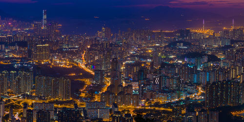 Aerial view of hong kong lit up at night