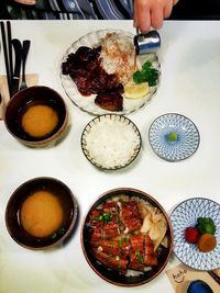 Close-up of food served on table