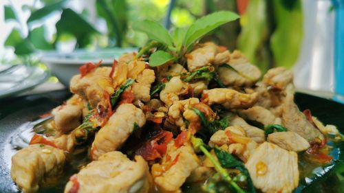 Close-up of meal served in plate