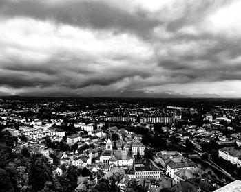 High angle view of cityscape against sky