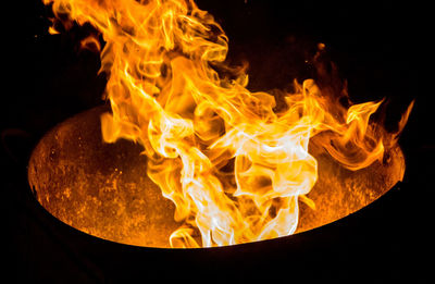 Close-up of fire in the dark