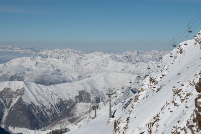 Hintertux glacier panorama on a sunny winter day. snowy background panorama, white winter scenery.