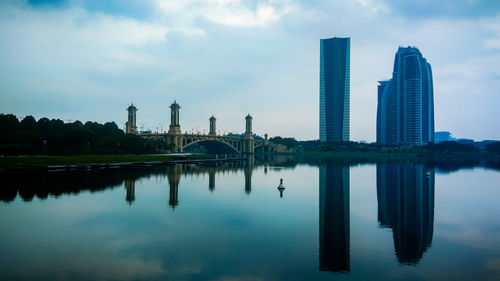 Reflection of city on water