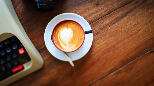 High angle view of coffee on table