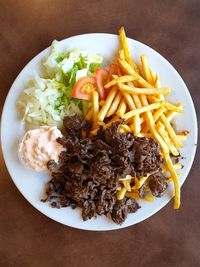 High angle view of food served in plate