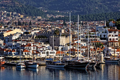 Panoramic view of the turkish town of marmaris on the aegean sea