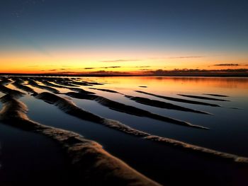 Scenic view of lake against sky during sunset