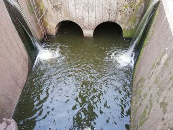 High angle view of arch bridge over river