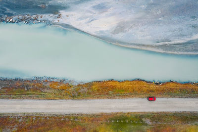 Aerial view of river in winter