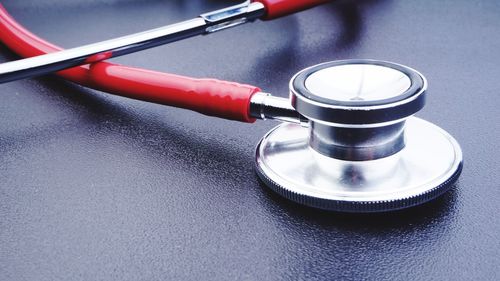 Close-up of stethoscope on table