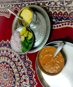 High angle view of breakfast on table