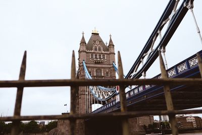 Low angle view of tower bridge against clear sky