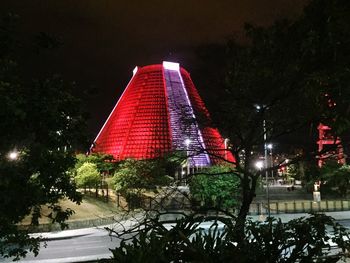 Illuminated christmas tree at night