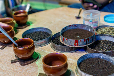 High angle view of food on table