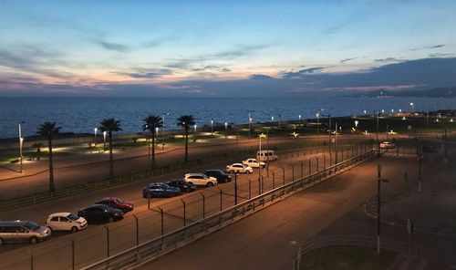 High angle view of road against sky during sunset