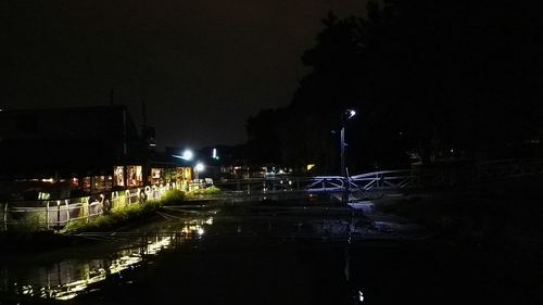 Reflection of illuminated buildings in water