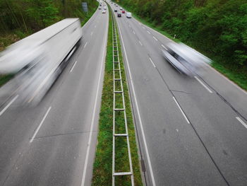 Blurred motion of vehicles moving on streets