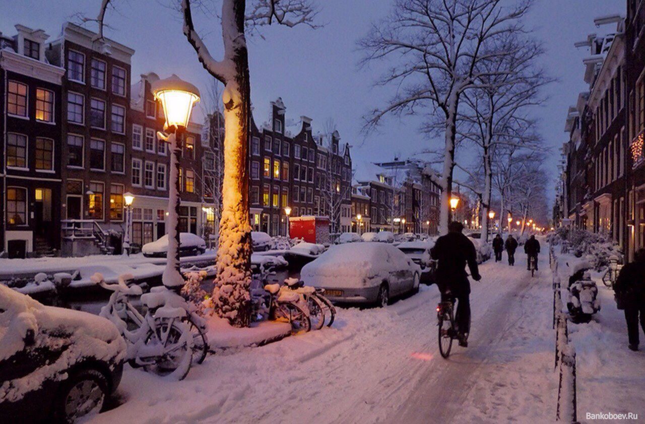 building exterior, architecture, built structure, city, street, street light, city life, winter, bare tree, city street, snow, walking, cold temperature, transportation, sky, sunset, residential structure, road, the way forward