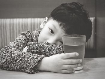 Close-up portrait of boy at home