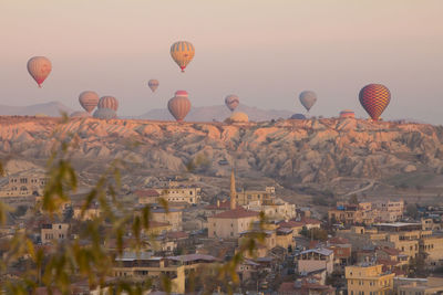 Dozens of hot air balloon flights at dawn in cappadocia in turkey