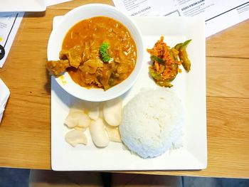 Close-up of meal served on table