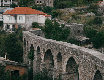 High angle view of buildings in town