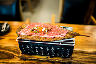 Close-up of meat served in plate