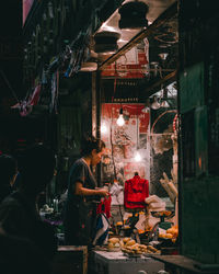 View of market stall at night