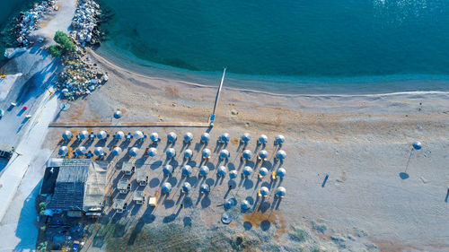 High angle view of boats on beach