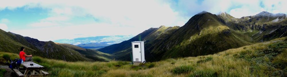 Panoramic view of landscape and mountains against sky