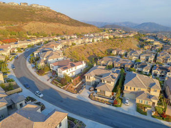 High angle view of townscape against sky