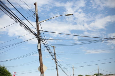 Low angle view of electricity pylon against sky