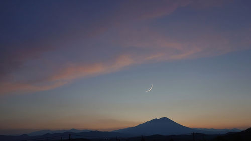 Scenic view of mountains against sky during sunset