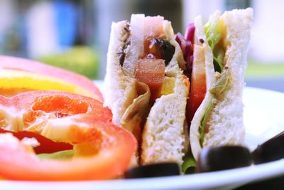 Close-up of breakfast served in plate