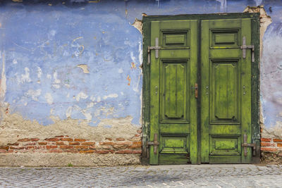 Closed door of building