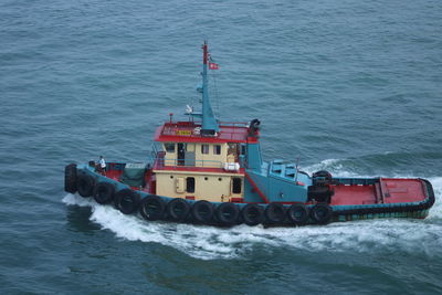 High angle view of nautical vessel on sea