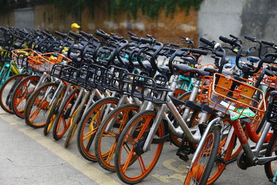 Bicycles parked in parking lot