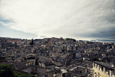 High angle shot of townscape against sky