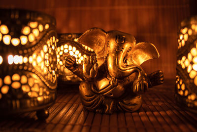 Close-up of golden ganesha statue