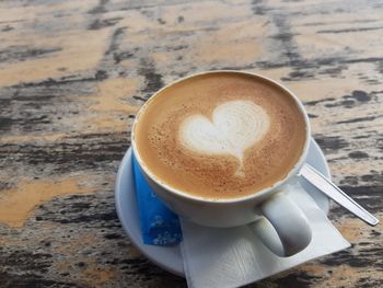 High angle view of coffee on table