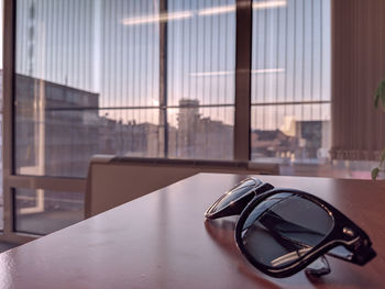 Close-up of eyeglasses on table