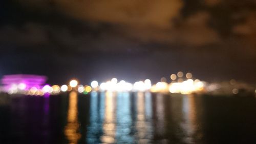 Defocused image of illuminated lights at night