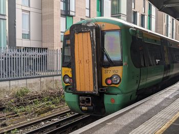 Train on railroad station platform