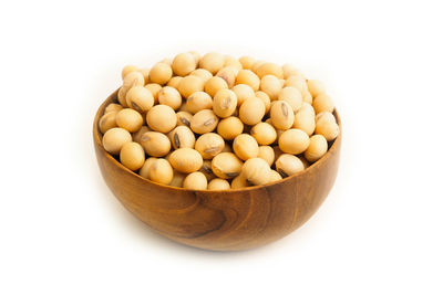 Close-up of eggs in bowl against white background