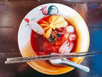 High angle view of breakfast served on table