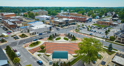 High angle view of buildings in city