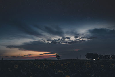 Scenic view of silhouette field against sky at sunset