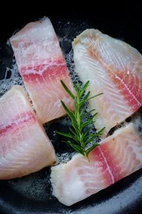 Close-up of seafood in cooking pan